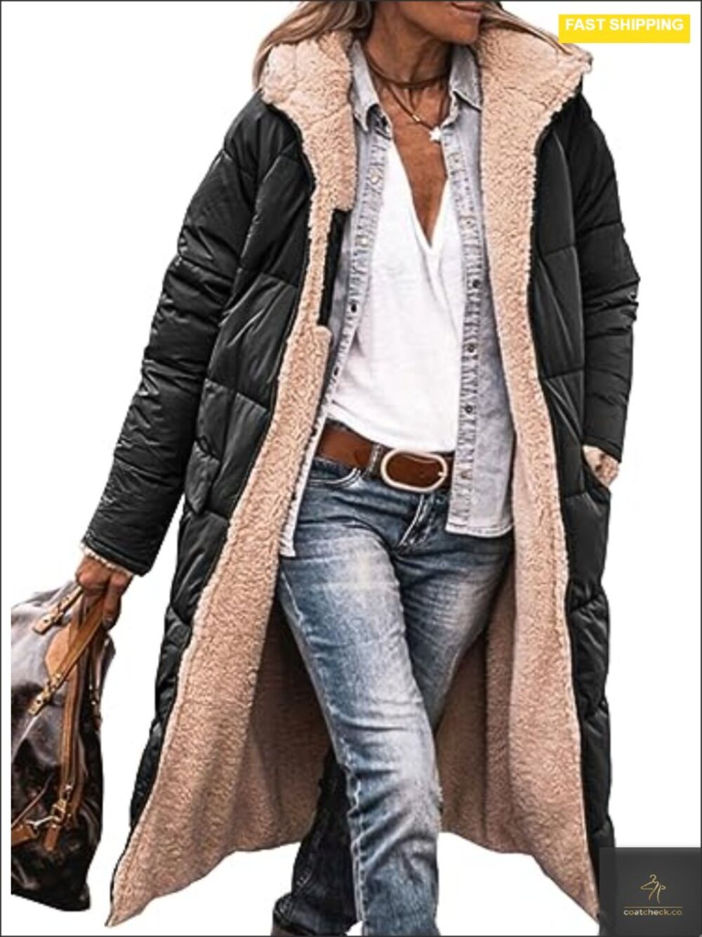 Women's Fleece Lined Long Puffer Jacket with Hood, Full Zip Warm Winter Coat